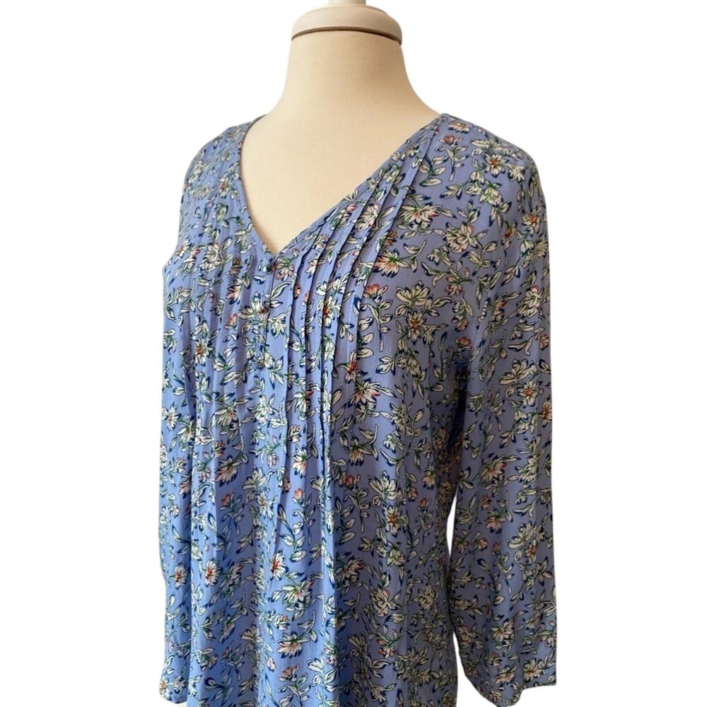 Fun 2 Fun NWT Women's S Cottagecore Floral Pintuck Neck 3/4 Sleeve‎ Rayon Blouse